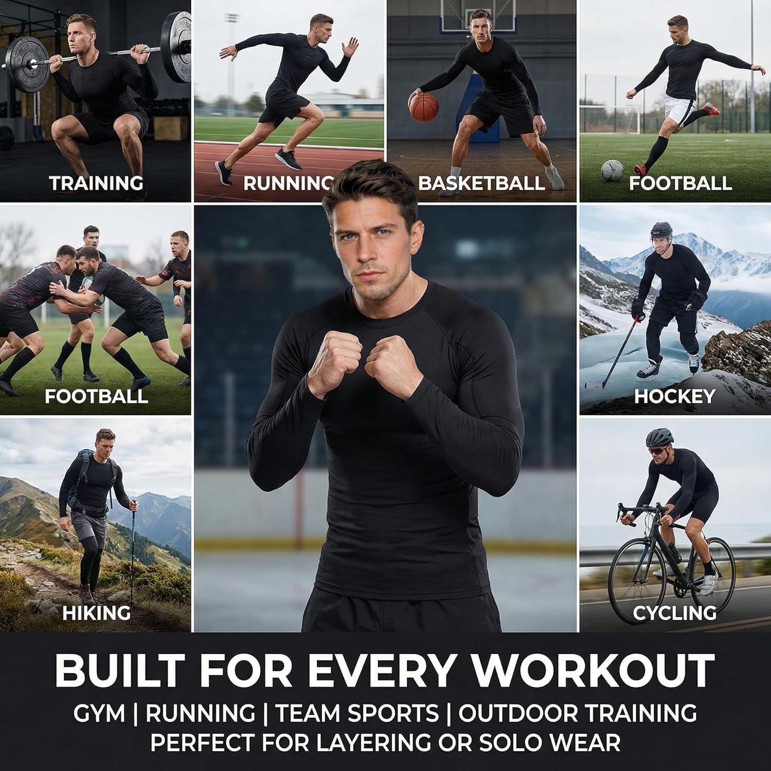 5 or 3 Pack Compression Shirts for Men Long Sleeve Athletic Workout Baseball Undershirt Football Base Layer