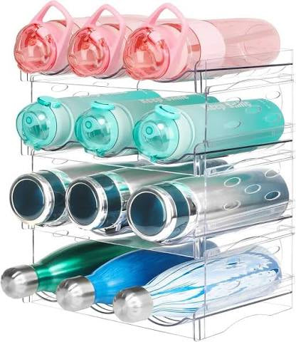 Water Bottle Organizer for Cabinet, Water Bottle Storage Organizer, 2 Packs Water Bottle Storage Rack, Water Bottle Holder for Cabinet, Stackable Water Bottle Storage Rack